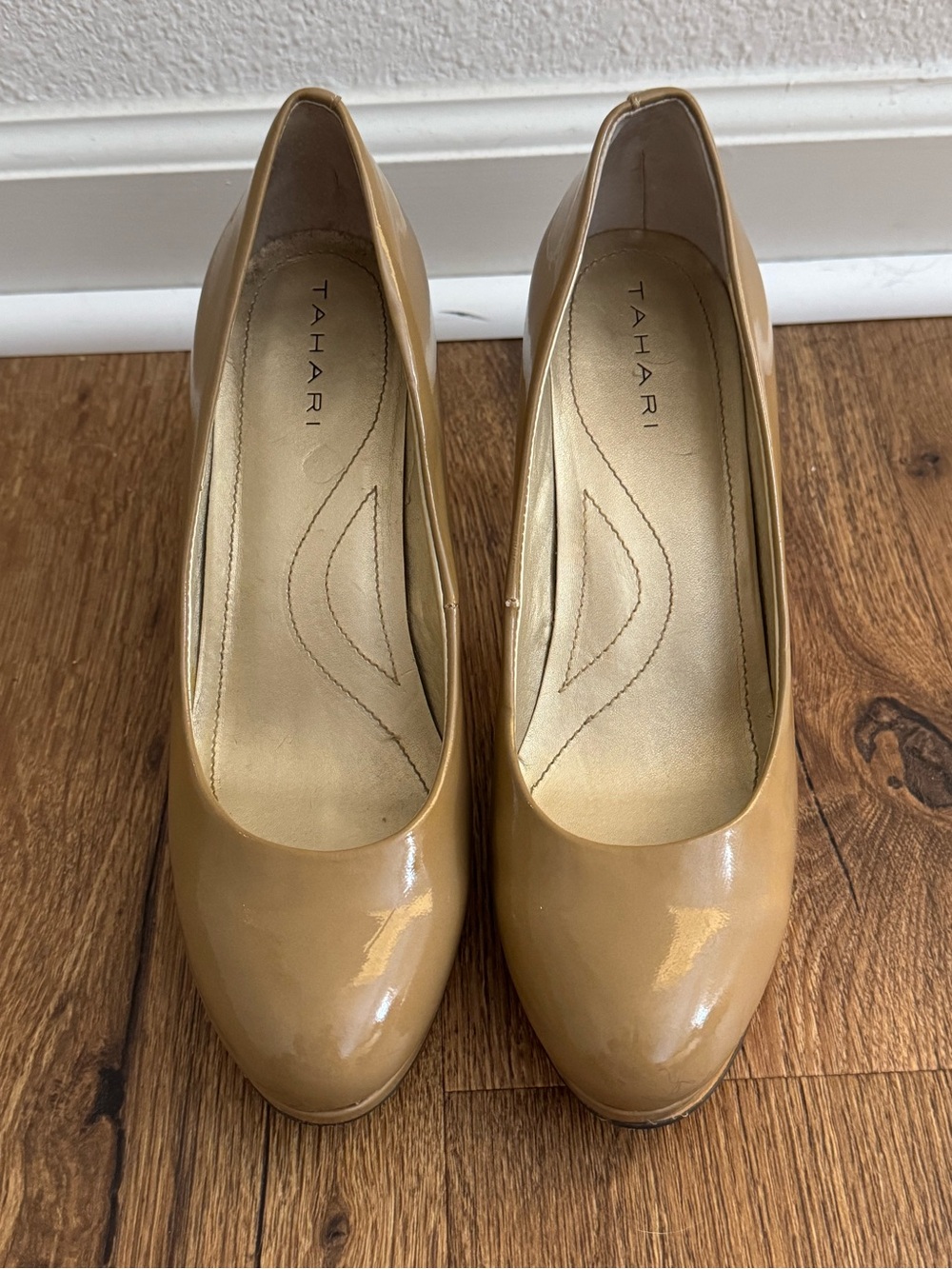 Tahari Nude Patent Leather Round-Toe Pumps